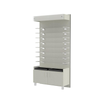  45.5"W Panel + Light Soffit + Cove Boutique Shelves with Storage