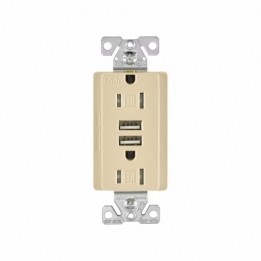 CWD-TR7755V Duplex Receptacle 15A 125V plus 2 USB charger 3.1A - Ivory