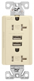 CWD-TR7756A Duplex Receptacle 20A 125V plus 2 USB charger 3.1A - Almond