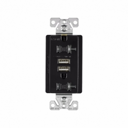 CWD-TR7756BK Duplex Receptacle 20A 125V plus 2 USB charger 3.1A - Black