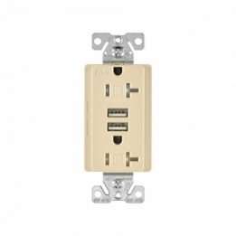 CWD-TR7756V Duplex Receptacle 20A 125V plus 2 USB charger 3.1A - Ivory