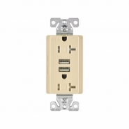 CWD-TR7756V Duplex Receptacle 20A 125V plus 2 USB charger 3.1A - Ivory