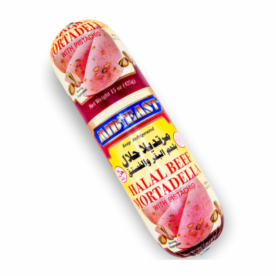 12-221-2 ME BEEF MORTADELLA W/PIST HALAL 8/15 OZ