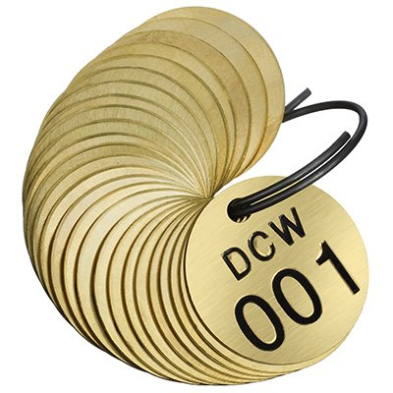 ZT-BTDCW Brass DCW Valve Tag, 25/Pack Numbered 001-0025