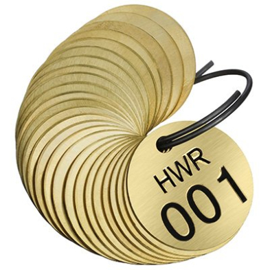 ZT-BTHWR Brass HWR Valve Tag, 25/Pack Numbered 001-0025