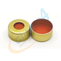 C141-11GO 11mm Aluminum Gold Crimp Cap, PTFE/Natural Red Rubber