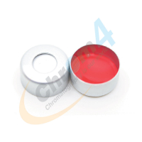 C150-11 11mm Aluminum Silver Crimp Cap, Red PTFE/White Silicone