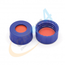 C394-09B 9mm Blue Screw Cap, Bonded, Clear PTFE/Red Rubber