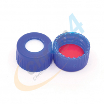 C395-09B 9mm Blue Screw Cap, Bonded Red PTFE/White Silicone