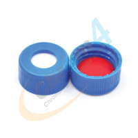 C395E-09B 9mm Ribbed Blue Screw Cap, 1mm  Red PTFE/White Silicone