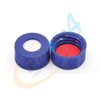 C397-09B 9mm Blue Screw Cap, Bonded Red PTFE/White Silicone, pre-slit