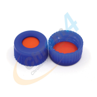 C39D-09B Blue screw cap, 9mm, Clear PTFE/Orange Silicone, Bonded