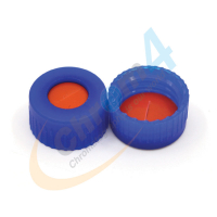 C39G-09B Blue screw cap, 9mm, Clear PTFE/Orange Silicone, Bonded/Slit