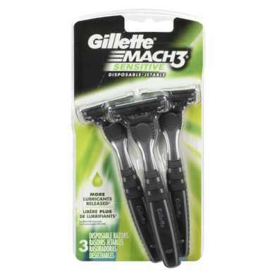 JAF-MACH3 GILLETTE MACH3 SENSITIVE DISPOSABLE RAZOR 3/PKG