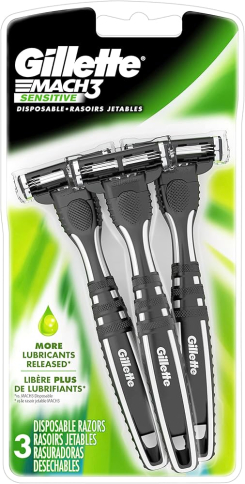 JAF-MACH3 GILLETTE MACH3 SENSITIVE DISPOSABLE RAZOR 3/PKG