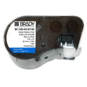 PS1-MC1500595WTBK MC-1500-595-WT-BK Printer Tape, Vinyl, Black on White, 1.5"