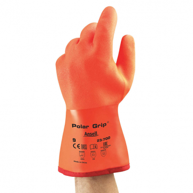 SAF-GL2370010 ANSELL 23-700 POLAR GRIP GLOVES, ORANGE, 11", SIZE 10 (XL)