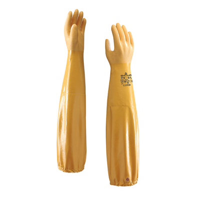 SAF-GL77208 772-08 NITRILE GLOVE 26" LINED, YELLOW, SIZE MEDIUM