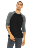 SAH-3200/GREY/XL 3200 UNISEX 3/4 SLEEVE SHIRT BLACK/HEATHER XL