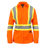 SAH-4441W/OR/M 4441W PIONEER WOMENS HIVIS BUTTON UP SHIRT ORANGE MED