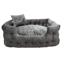 DEKI Gooeez GZ1047 Luxury Velour Pet Bed w Pillows 28x20" GR