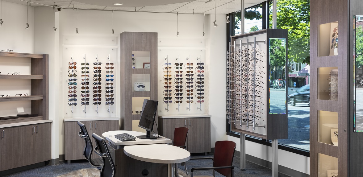optical space design, cohesive brand identity, interior design, retail optical space design