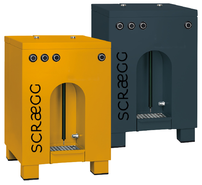 SCRAEGG machines shown in yellow and black options