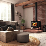 Osburn OB01700 Wood stove black door overlay black legs view