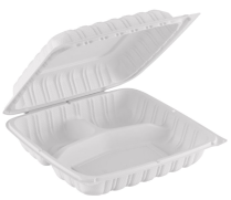 PP White Hinged 3 comp Container 7.9x7.9x2.3'' 150pcs/cs
