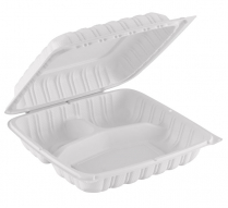 PP Hinged Container 3-Comp. White 9x9x3" 150/cs