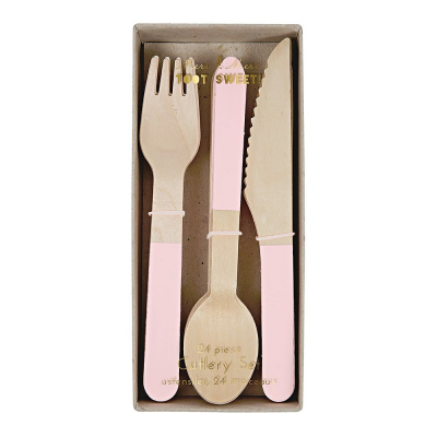 Wooden Cutlery Set Pink-45-2148|Meri Meri