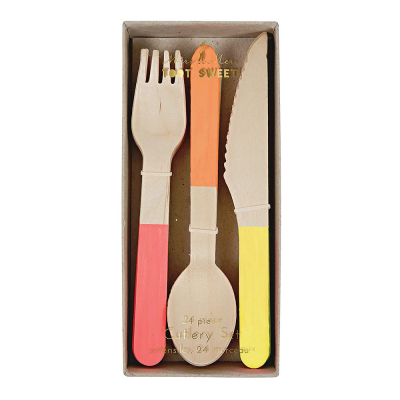 Wooden Cutlery Set Neon-45-2150|Meri Meri
