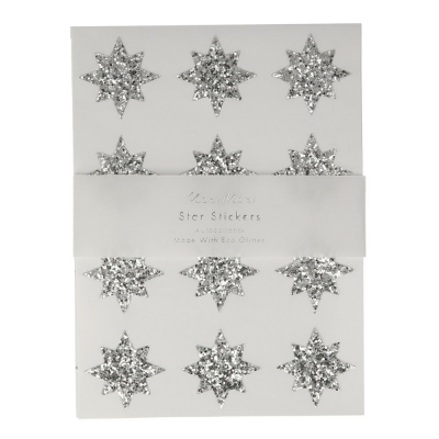Silver Eco Glitter Star Stickers|Meri Meri