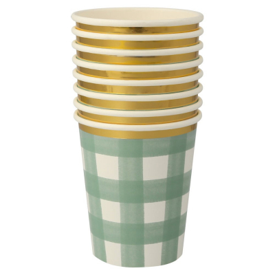 Green Gingham Cups|Meri Meri