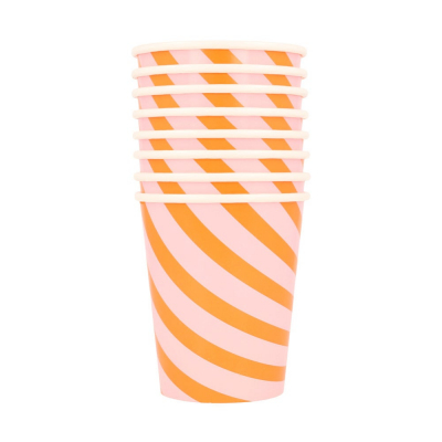 Pink & Orange Stripy Cups|Meri Meri