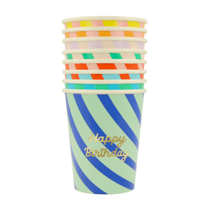 Stripe Happy Birthday Cups|Meri Meri