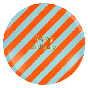 Stripe Happy Birthday Dinner Plates|Meri Meri