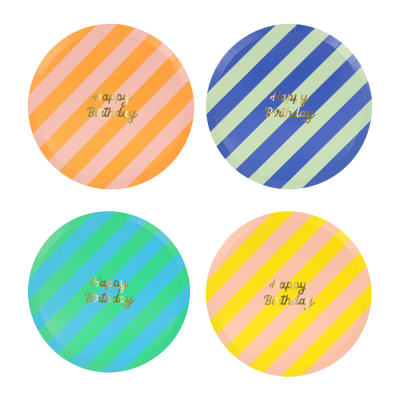 Stripe Happy Birthday Side Plates|Meri Meri