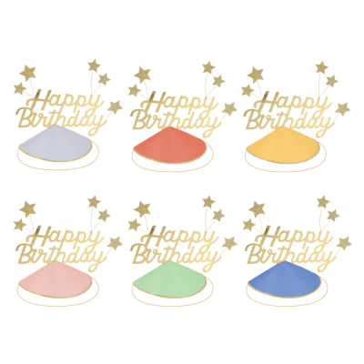 Happy Birthday & Stars Party Hats (glitter)|Meri Meri