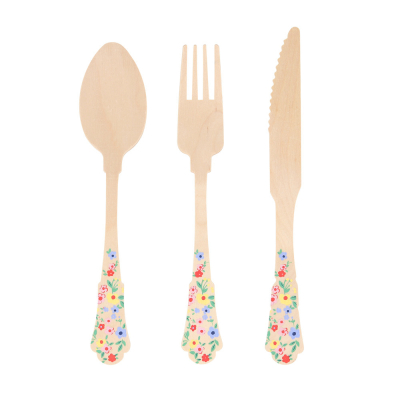 Elegant Floral Wooden Cutlery|Meri Meri