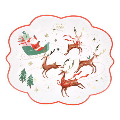 Santa Sleigh And Reindeer Plates|Meri Meri
