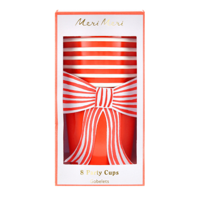 Red And White Stripy Bow Cups|Meri Meri