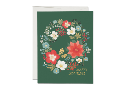 Holiday Wreath FOIL Holiday card|Red Cap Cards