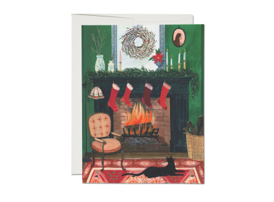 Christmas by the Fireplace Holiday card|Red Cap Cards