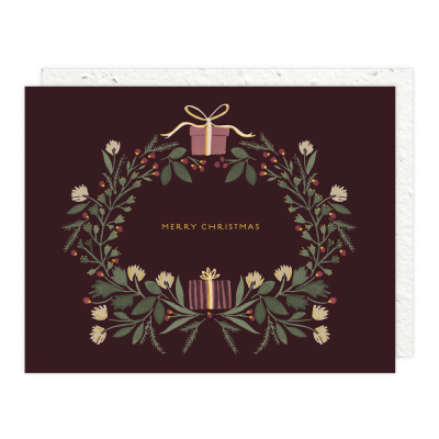 Christmas Wreath Holiday Single Card|Seedlings