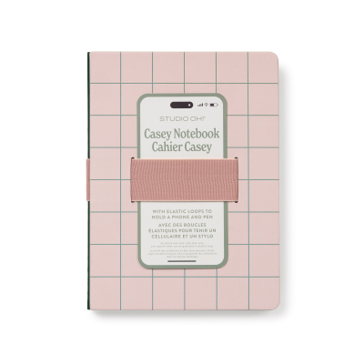 Peach & Green Grid Casey Notebook with Phone Loop|Studio Oh