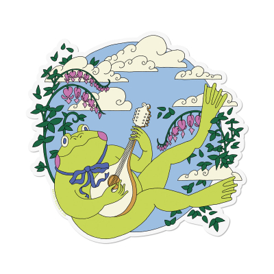Strumming Frog sticker|Red Cap Cards