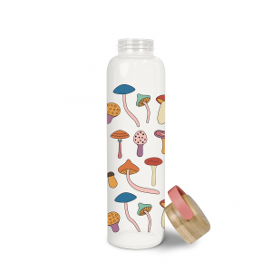 Mushroom Melody Glass Water Bottle with Bamboo Lid|Studio Oh