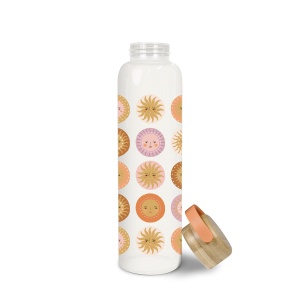 On the Sunny Side Glass Water Bottle with Bamboo Lid|Studio