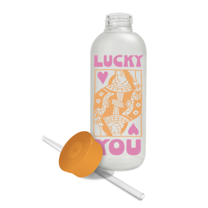 Lucky Card Glass Water Bottle With Straw|Studio Oh!